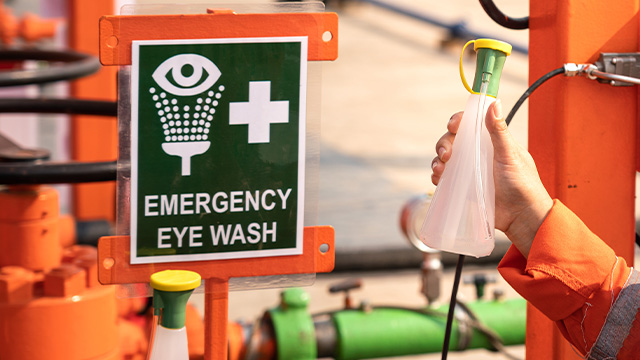 Emergency eye wash station on a construction site